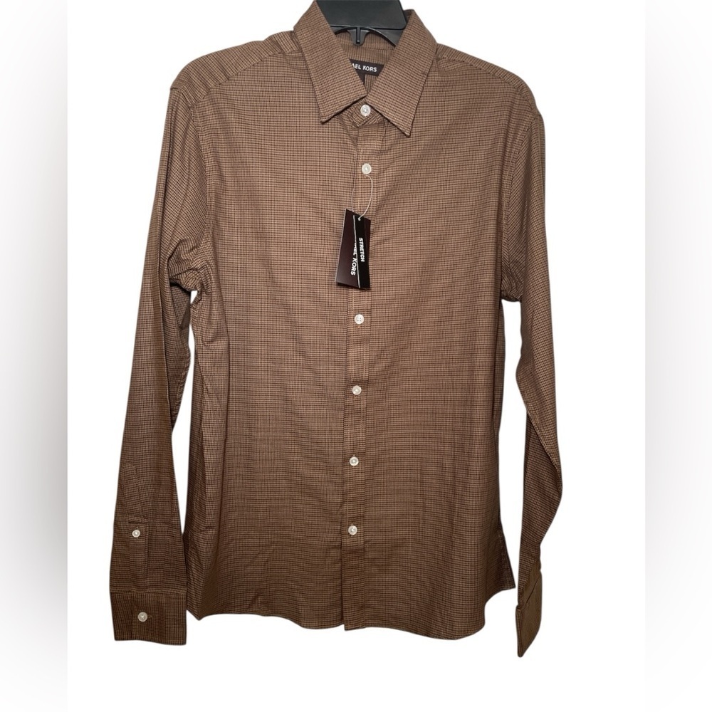 Michael Kors Brown Houndstooth Button Down Shirt sz L